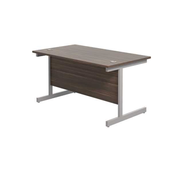 Jemini Single Rectangular Desk 1400x800x730mm Dark Walnut/Silver KF801173