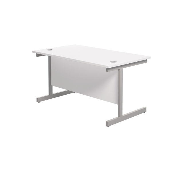 Jemini Single Rectangular Desk 1400x800x730mm White/Silver KF801151