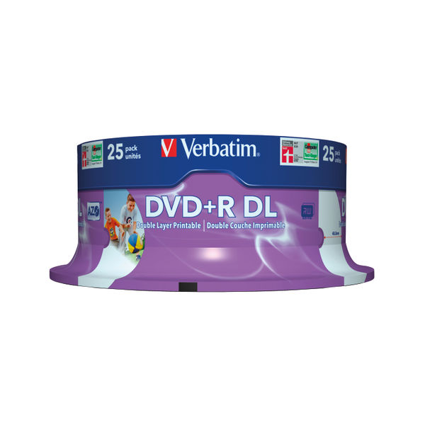 Verbatim DVD-R DL 8x 8.5GB No ID Wide Printable Spindle (Pack of 25) 43667