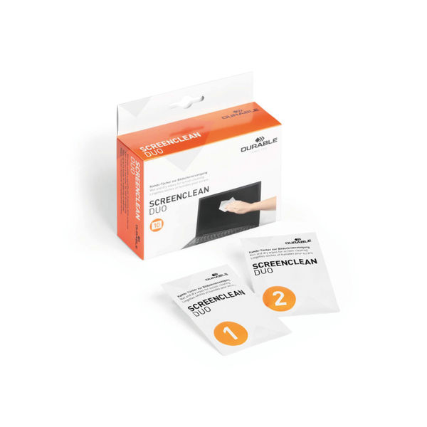 Durable Screenclean Duo Wet and Dry Wipe Set Individually Wrapped (Pack of 10) 572102