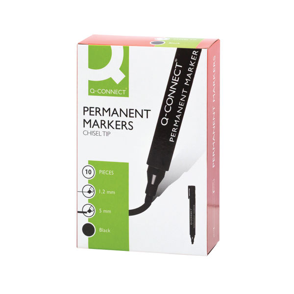 Q-Connect Permanent Marker Pen Chisel Tip Black (Pack of 10) KF26042