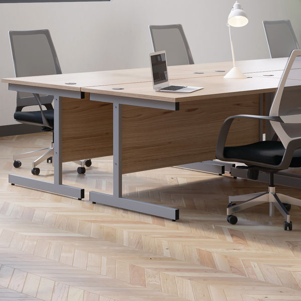 Jemini Radial Left Hand Cantilever Desk 1800x1200x730mm Grey Oak/White KF802095