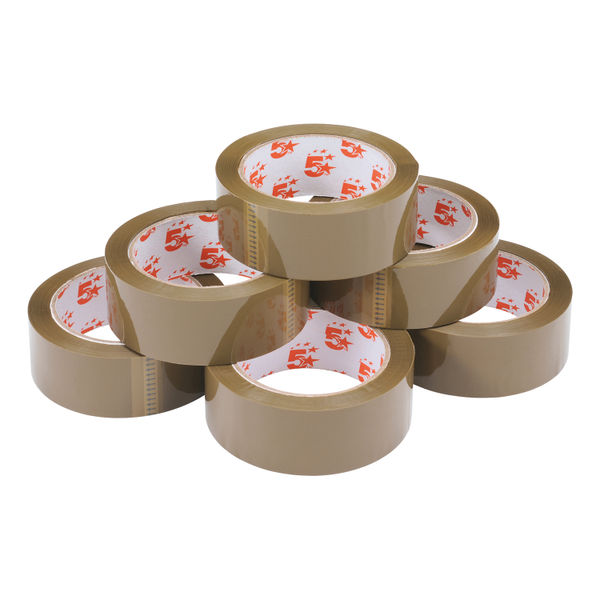 5 Star Office Packaging Tape Polypropylene 38mmx66m Buff (Pack of 6)