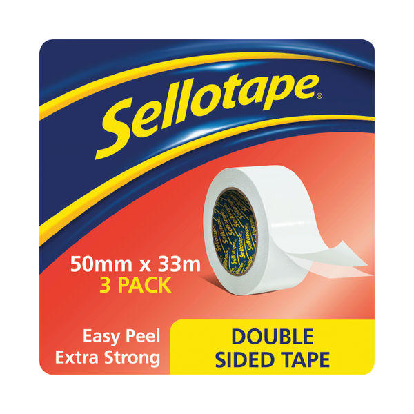 Sellotape Double Sided Tape 50mmx33m (3 Pack) 1447054