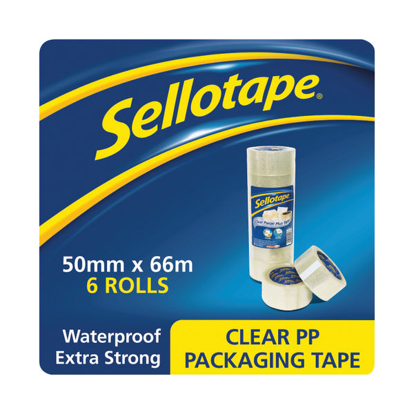 Sellotape Clear Packaging Tape, 50mm x 66m - Pack of 6 - SE2452