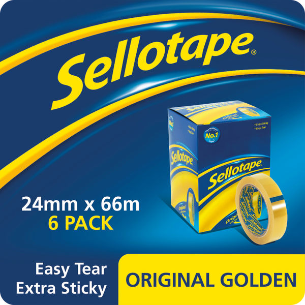 Sellotape 24mm x 66m Original Golden Tape, Pack of 6 - 1443306