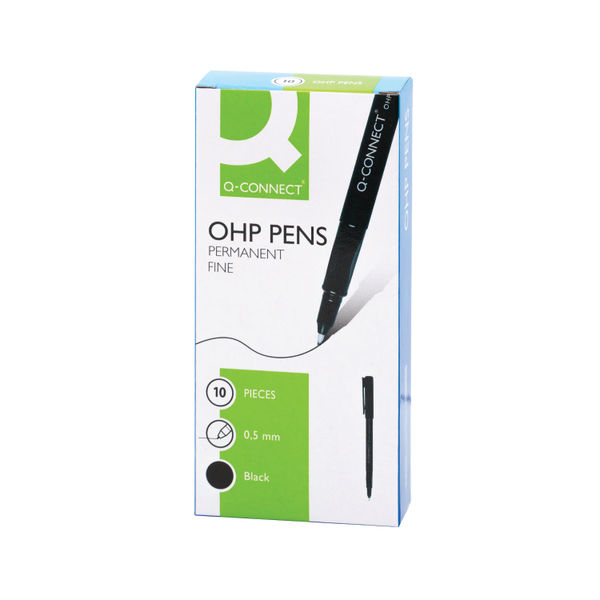Q-Connect Black Fine Permanent OHP Pens, Pack of 10 - KF01068