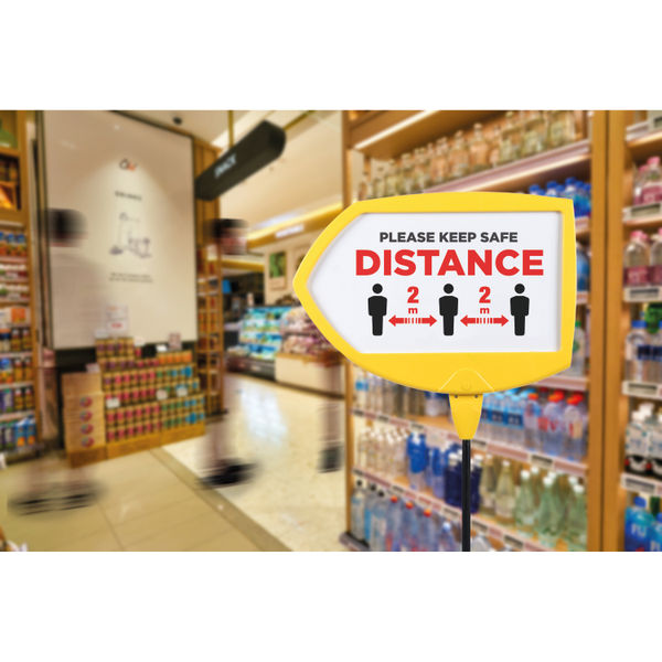 Bi-Office Yellow Arrow Floor Sign Magnetic Drywipe Surface SIG01010909