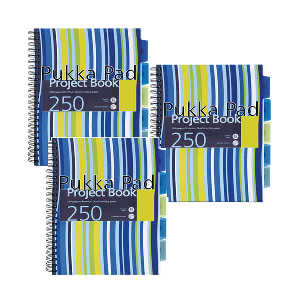 Pukka Pad Stripes Polypropylene Project Book 250 Pages A4 Blue/Pink (Pack of 3) PROBA4