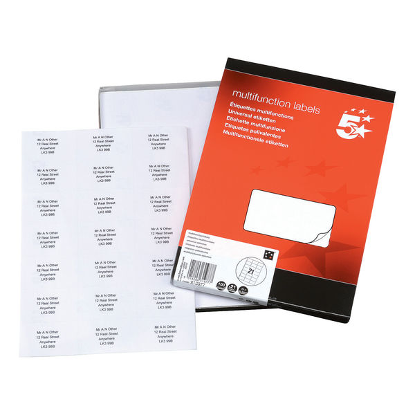 5 Star Office Multipurpose Labels Laser Copier Inkjet 70x42.4mm White (Pack of 2100)