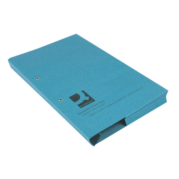 Q-Connect Transfer Pocket File 38mm Capacity Foolscap Blue (Pack of 25) KF26094