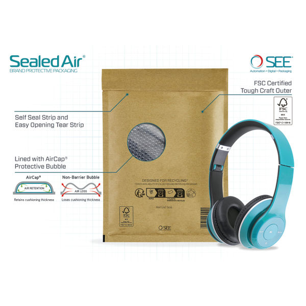 Sealed Air Bubble Lined Postal Bag Gold 240x330mm MLG G4 (Pack of 50) 103027406