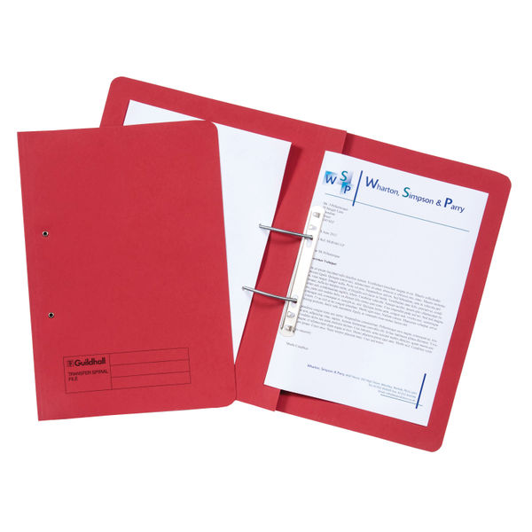 Exacompta Guildhall Heavyweight Transfer Spiral File 420gsm Foolscap Red (Pack of 25) 211/7005