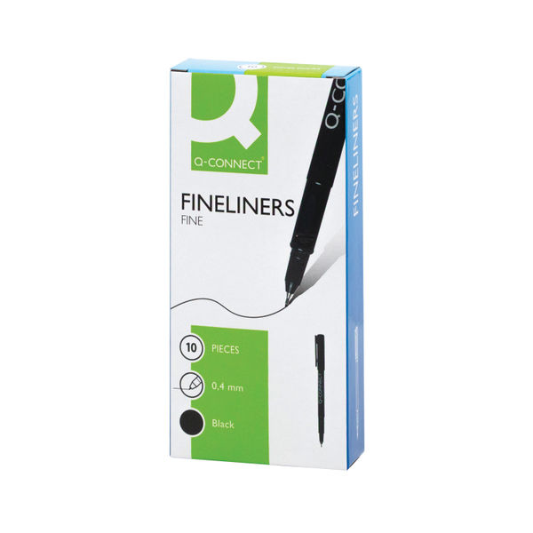 Q-Connect Black 0.4mm Fineliner Pen (Pack of 10) KF25007