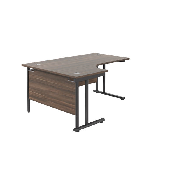 Jemini Radial Left Hand Double Upright Cantilever Desk 1600x1200x730mm Dark Walnut/Black KF820383