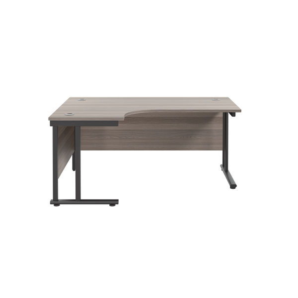 Jemini Radial Left Hand Double Upright Cantilever Desk 1600x1200x730mm Grey Oak/Black KF820390