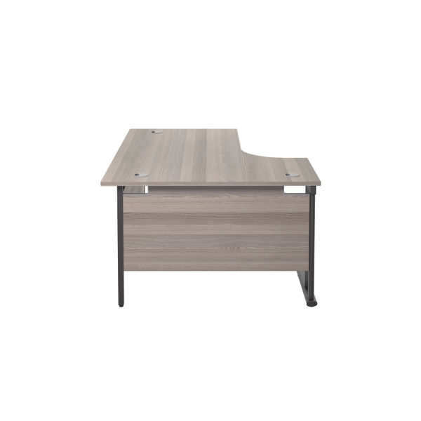 Jemini Radial Left Hand Double Upright Cantilever Desk 1600x1200x730mm Grey Oak/Black KF820390