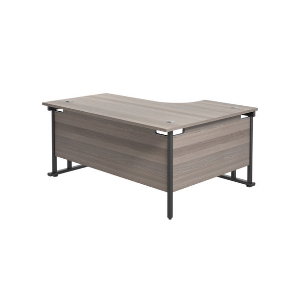 Jemini Radial Left Hand Double Upright Cantilever Desk 1600x1200x730mm Grey Oak/Black KF820390