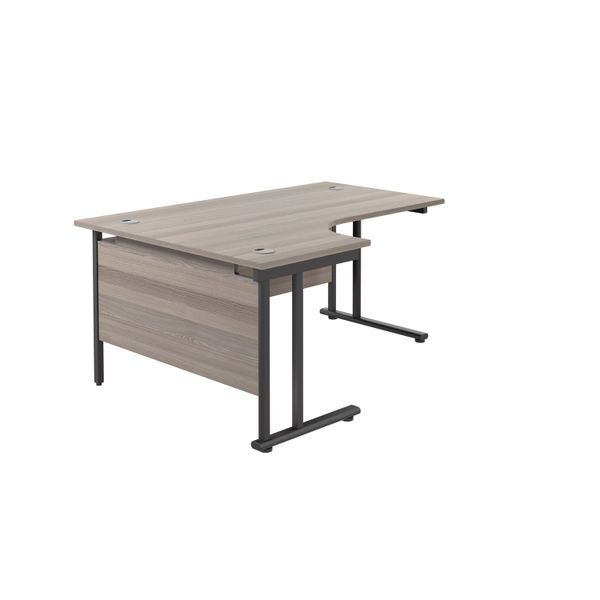 Jemini Radial Left Hand Double Upright Cantilever Desk 1600x1200x730mm Grey Oak/Black KF820390