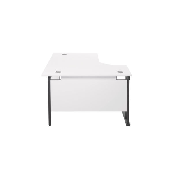 Jemini Radial Left Hand Double Upright Cantilever Desk 1600x1200x730mm White/Black KF820420