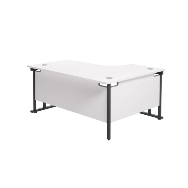 Jemini Radial Left Hand Double Upright Cantilever Desk 1600x1200x730mm White/Black KF820420