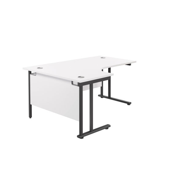 Jemini Radial Left Hand Double Upright Cantilever Desk 1600x1200x730mm White/Black KF820420