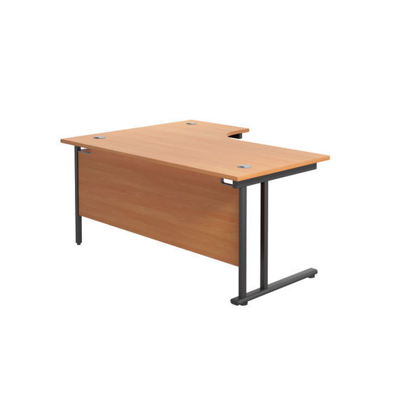 Jemini Radial Right Hand Double Upright Cantilever Desk 1600x1200x730mm Beech/Black KF820437