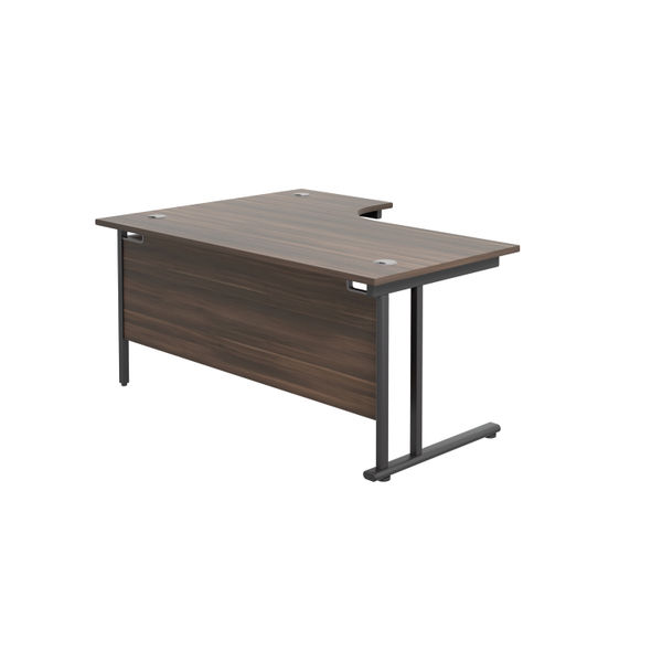 Jemini Radial Right Hand Double Upright Cantilever Desk 1600x1200x730mm Dark Walnut/Black KF820444