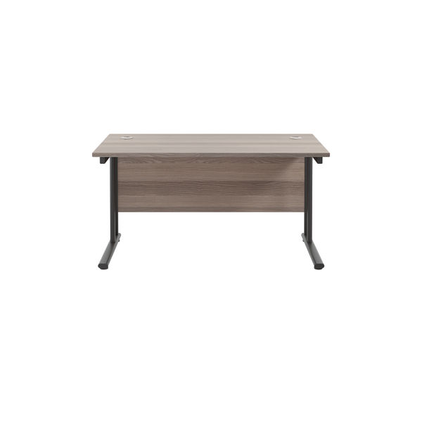 Jemini Rectangular Double Upright Cantilever Desk 1400x800x730mm Grey Oak/Black KF819066