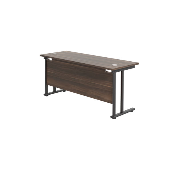 Jemini Rectangular Double Upright Cantilever Desk 1600x600mm Dark Walnut/Black KF819837