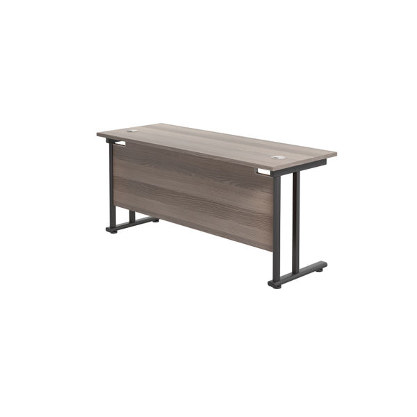 Jemini Rectangular Double Upright Cantilever Desk 1600x600mm Grey Oak/Black KF820093