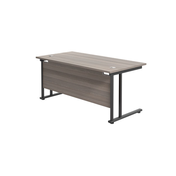 Jemini Rectangular Double Upright Cantilever Desk 1600x800mm Grey Oak/Black KF820154