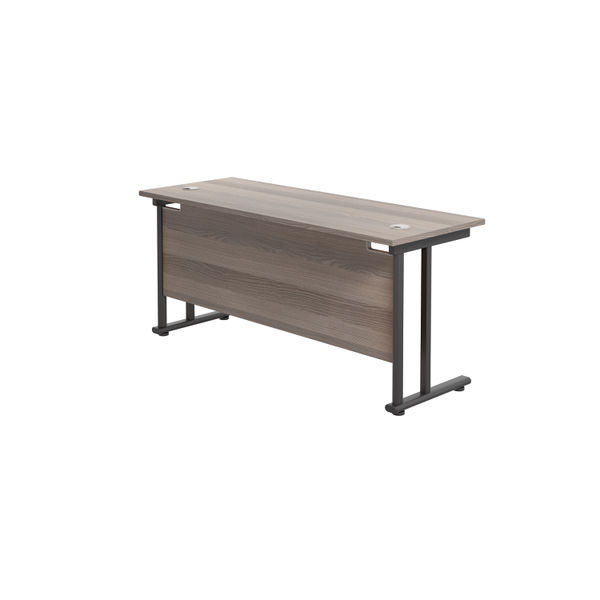 Jemini Rectangular Double Upright Cantilever Desk 1800x600x730mm Grey Oak/Black KF820215