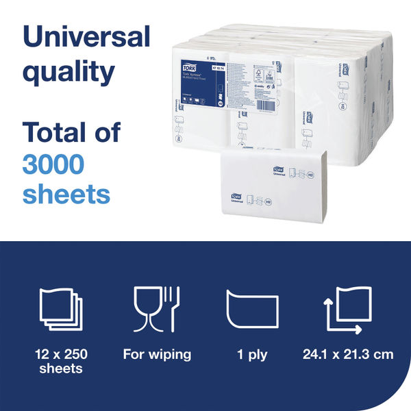Tork Xpress Universal Multifold Hand Towel H2 1-Ply White 250 Sheets (Pack of 12) 471074