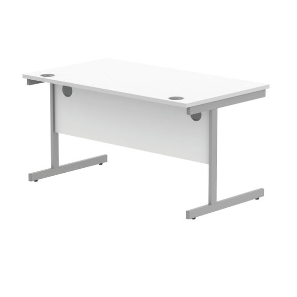 Astin Rectangular Single Upright Cantilever Desk 1400x800x730mm Arctic White/Silver KF803557
