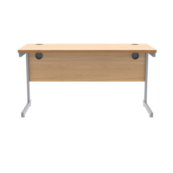 Polaris Rectangular Single Upright Cantilever Desk 1400x600x730mm Norwegian Beech/Silver KF821550