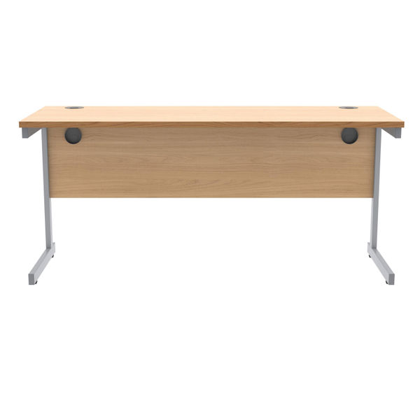 Polaris Rectangular Single Upright Cantilever Desk 1600x600x730mm Norwegian Beech/Silver KF821560