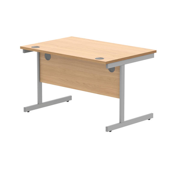 Polaris Rectangular Single Upright Cantilever Desk 1200x800x730mm Norwegian Beech/Silver KF821570