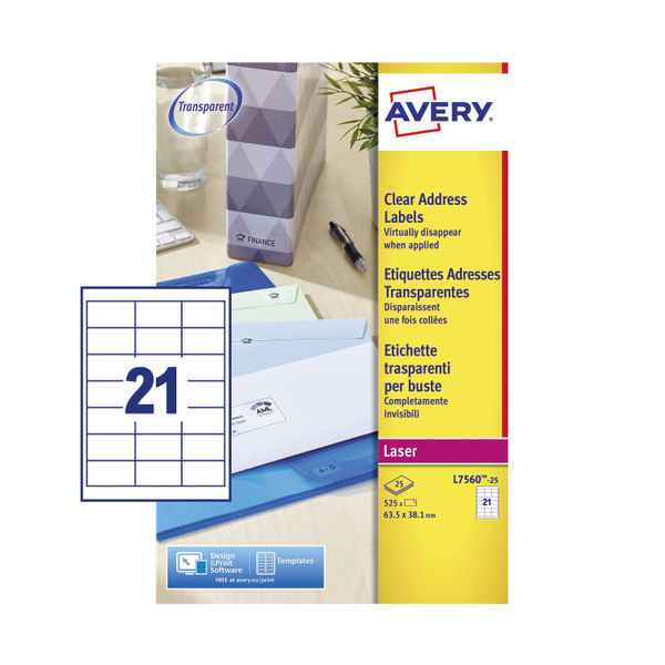 Avery Clear Laser Address Labels 63.5 x 38.1mm (Pack of 525) - L7560-25