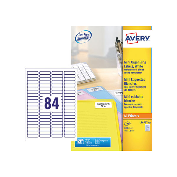 Avery White 46 x 11.1mm Mini Laser Labels, Pack of 8400 - L7656-100