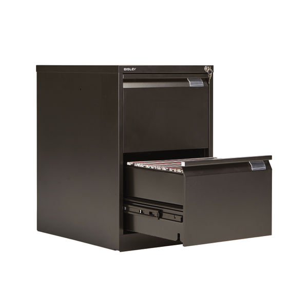 Bisley 2 Drawer Filing Cabinet Lockable 470x622x711mm Black BS2E BLACK