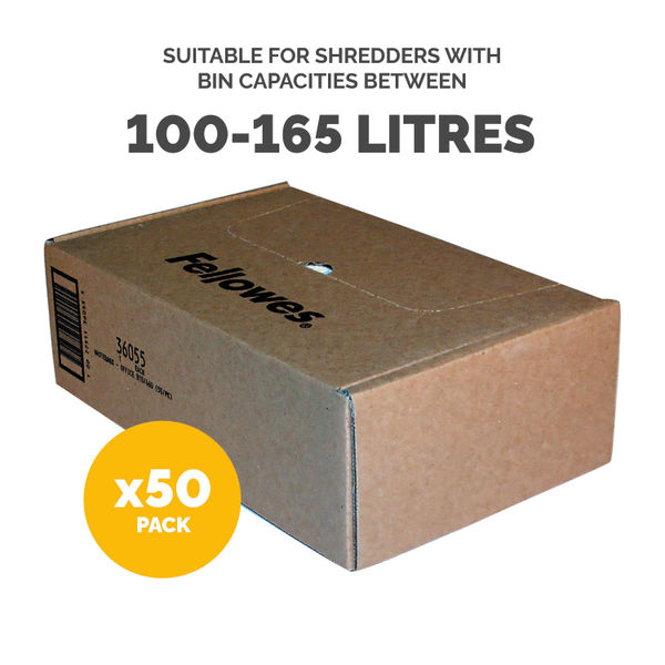 Fellowes Shredder Waste Bags 100-165L Approx (Pack of 50) 36055