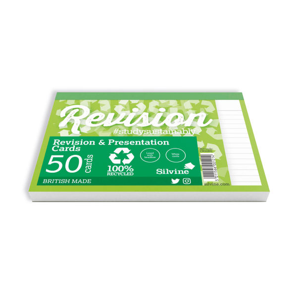 Silvine Recycled White Study/Presentation Cards 50 (Pack of 20)