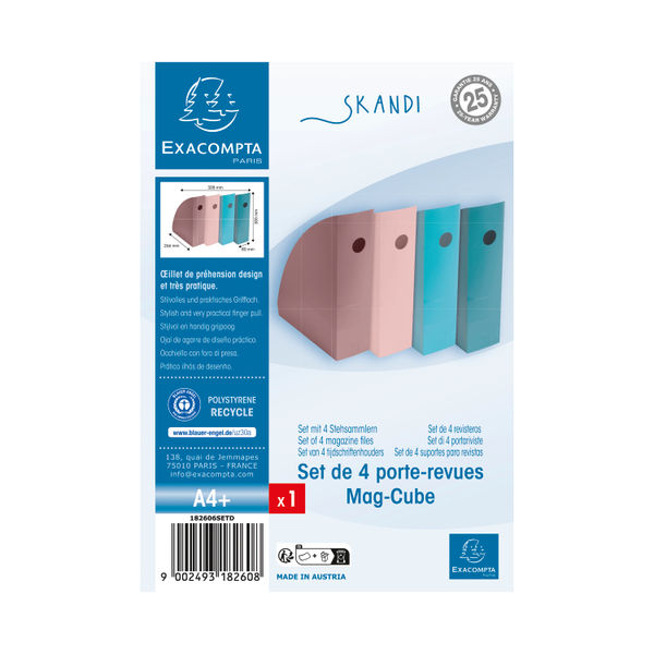 Exacompta Skandi Mag-Cube Magazine File Assorted (Pack of 4) 182606SETD