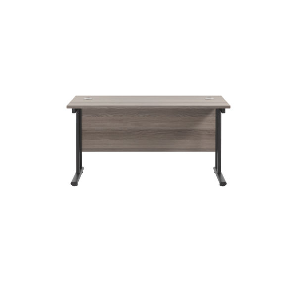 Jemini Rectangular Double Upright Cantilever Desk 1400x600x730mm Grey Oak/Black KF803935