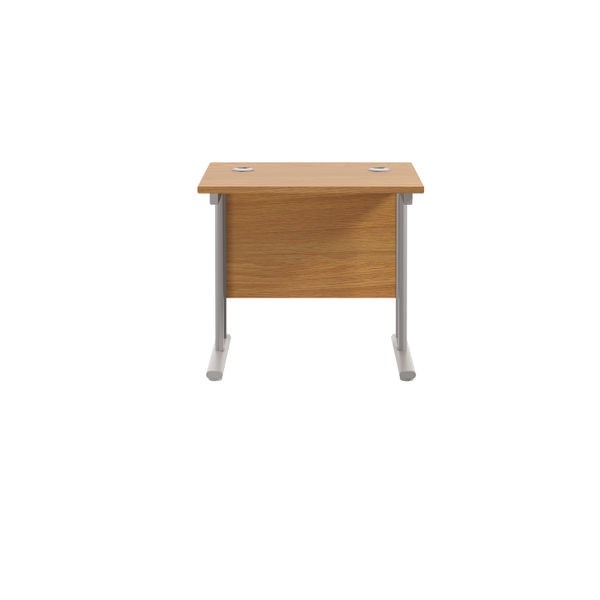 Jemini Double Upright Rectangular Desk 800x600x730mm Nova Oak/Silver KF806103