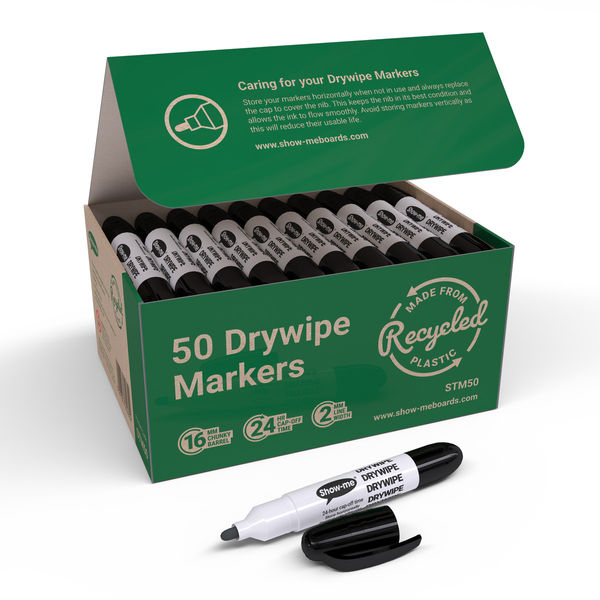 Show-me Eco Drywipe Markers Black (Pack of 50) STM50