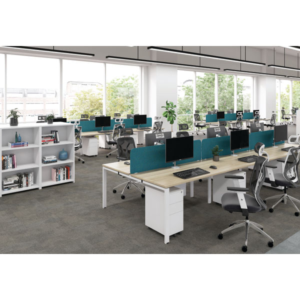 Jemini 2 Person Bench Desk 3200x1600x730mm Grey Oak/White KF809395