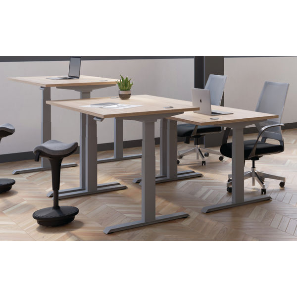 Jemini Sit/Stand Desk with Cable Ports 1400x800x630-1290mm White/White KF809913
