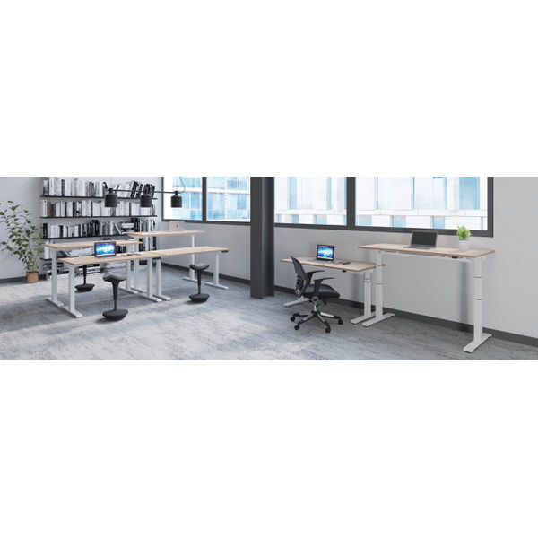 Jemini Sit/Stand Desk with Cable Ports 1600x800x630-1290mm Dark Walnut/White KF809999